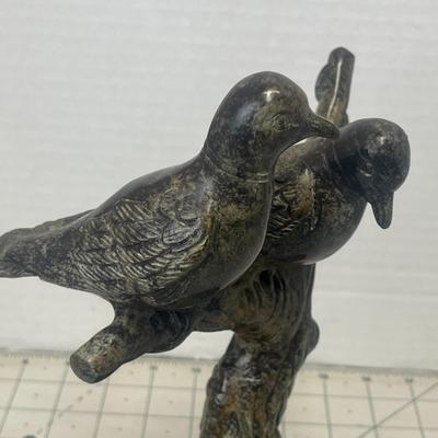 Vintage Bronze Bird Sculpture on Tree Branch