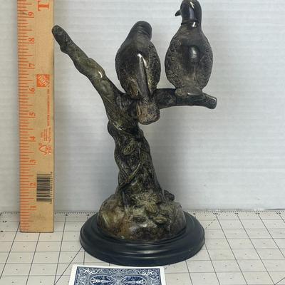 Vintage Bronze Bird Sculpture on Tree Branch