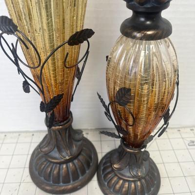 Brown Candle Holder With Gold Glass Center