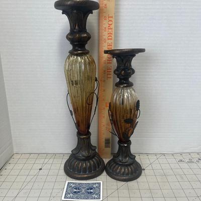 Brown Candle Holder With Gold Glass Center