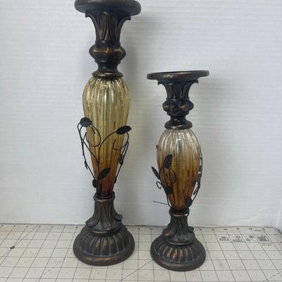 Brown Candle Holder With Gold Glass Center