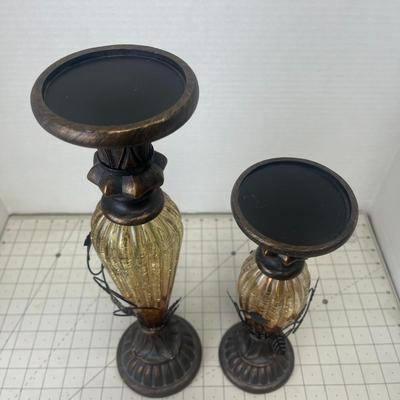 Brown Candle Holder With Gold Glass Center