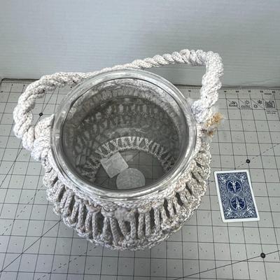 Hand Knotted Jute & Glass Vase ( approximately 1 Gallon )