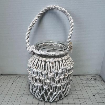 Hand Knotted Jute & Glass Vase ( approximately 1 Gallon )