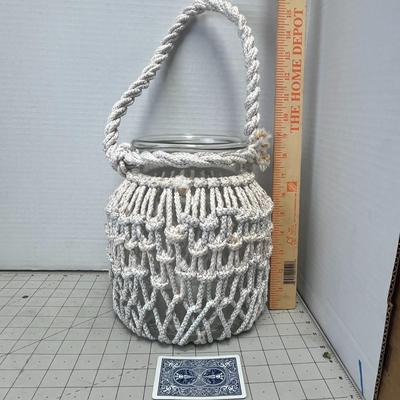 Hand Knotted Jute & Glass Vase ( approximately 1 Gallon )