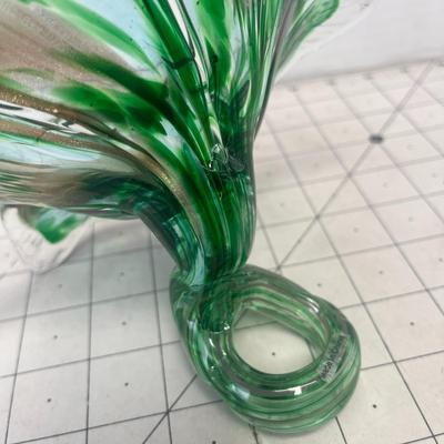Sale Photo Thumbnail #404: Delicate green and white with curled stem is this Murano Italian blown glass lily.