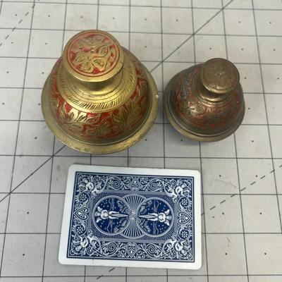 Vintage Enamel Etched Tibetan Brass Bell (Brass Elephant Claw Bell)