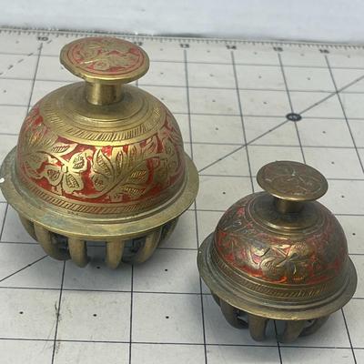 Vintage Enamel Etched Tibetan Brass Bell (Brass Elephant Claw Bell)