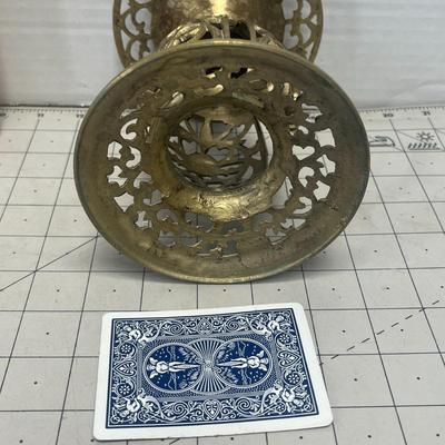 Vintage Reticulated Brass Bubble Pillar Candle Stick Holder Stand