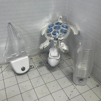 LED Sailboat Nigh Light With Crystal Silver Sea Turtle Night Light