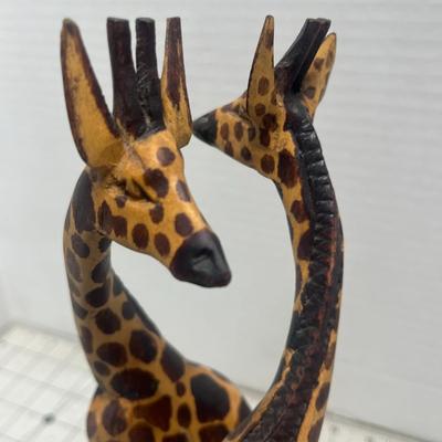 Hand Carved, Hand Painted Necking Giraffes Art Sculture