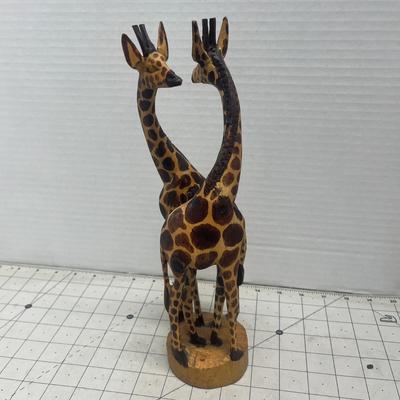 Hand Carved, Hand Painted Necking Giraffes Art Sculture