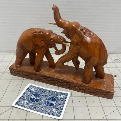 Wooden Handcrafted Wrestling Fighting Elephants Statue