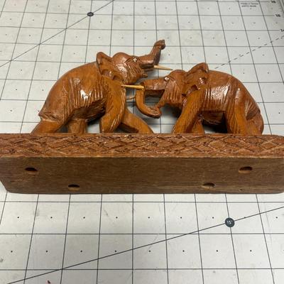 Wooden Handcrafted Wrestling Fighting Elephants Statue