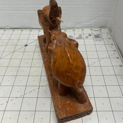 Wooden Handcrafted Wrestling Fighting Elephants Statue