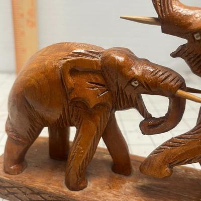 Wooden Handcrafted Wrestling Fighting Elephants Statue
