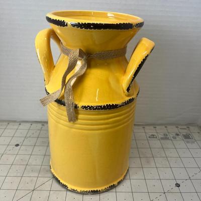 Sale Photo Thumbnail #762: This Ceramic Milk Can Features a Classic Design With Sturdy Handles-Perfect as a Decorative Accent or Farmhouse-Style Vase.