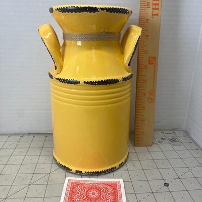Sale Photo Thumbnail #763: This Ceramic Milk Can Features a Classic Design With Sturdy Handles-Perfect as a Decorative Accent or Farmhouse-Style Vase.