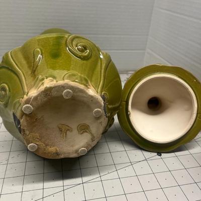 Large Retro Green Ceramic Canister Jar