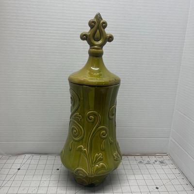 Large Retro Green Ceramic Canister Jar