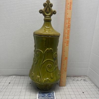 Large Retro Green Ceramic Canister Jar