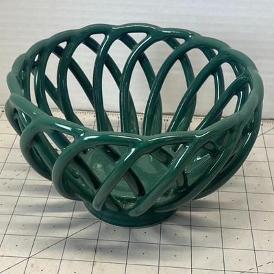 Ceramic Green Oval Woven Bread Basket