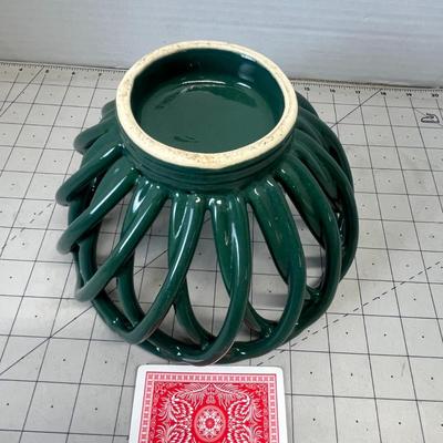 Ceramic Green Oval Woven Bread Basket