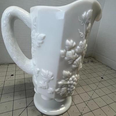 Westmoreland Footed Milk Glass Pitcher Grape Vase