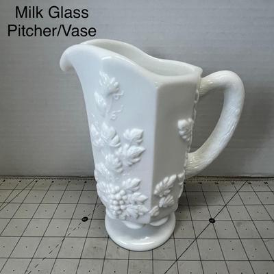 Westmoreland Footed Milk Glass Pitcher Grape Vase