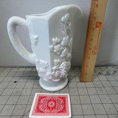 Westmoreland Footed Milk Glass Pitcher Grape Vase
