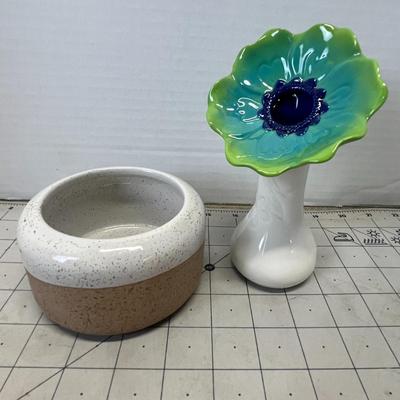 Grasslands Road Blue and Green Flower Bud Vase and Ceramic Mini Planter