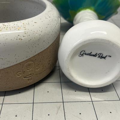 Grasslands Road Blue and Green Flower Bud Vase and Ceramic Mini Planter