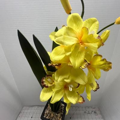 Faux Orchid in Black Ceramic Pot