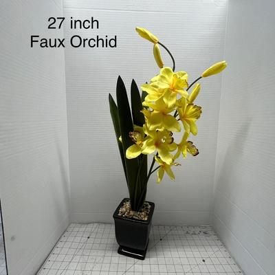 Faux Orchid in Black Ceramic Pot