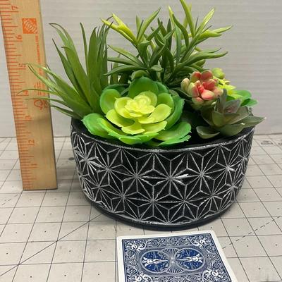 Black Ceramic Faux Cactus Succulent Planter Bowl