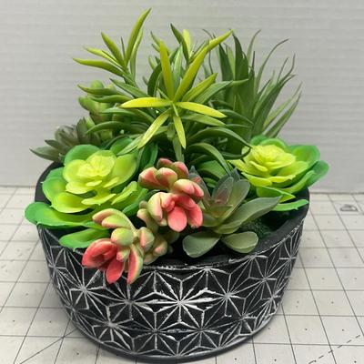 Black Ceramic Faux Cactus Succulent Planter Bowl