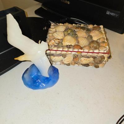 Seashell trinket box and bird candle