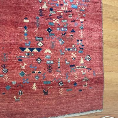 Handwoven Red Gabbeh Rug with Geometric Motifs