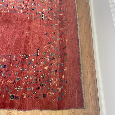 Handwoven Red Gabbeh Rug with Geometric Motifs