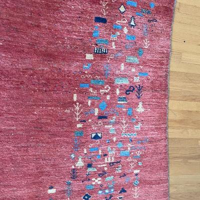Handwoven Red Gabbeh Rug with Geometric Motifs
