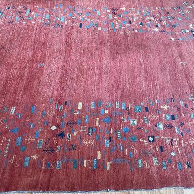Handwoven Red Gabbeh Rug with Geometric Motifs