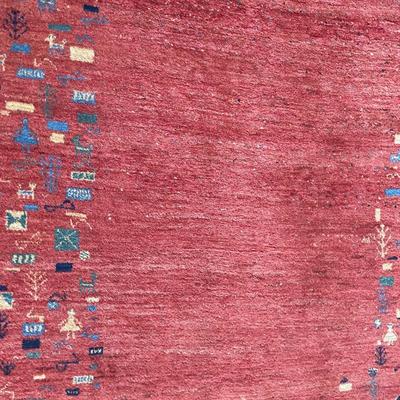 Handwoven Red Gabbeh Rug with Geometric Motifs
