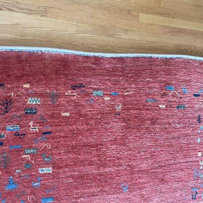 Handwoven Red Gabbeh Rug with Geometric Motifs