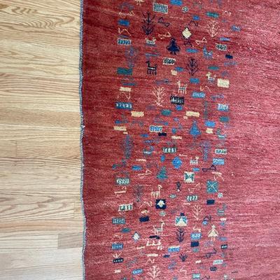 Handwoven Red Gabbeh Rug with Geometric Motifs