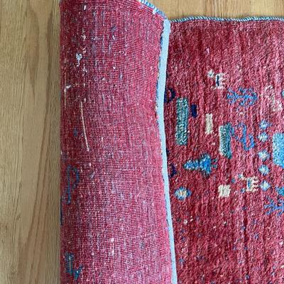 Handwoven Red Gabbeh Rug with Geometric Motifs