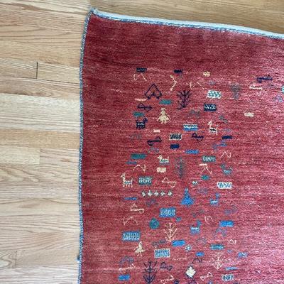 Handwoven Red Gabbeh Rug with Geometric Motifs