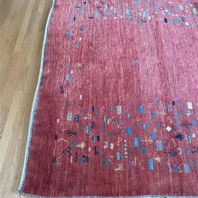 Handwoven Red Gabbeh Rug with Geometric Motifs