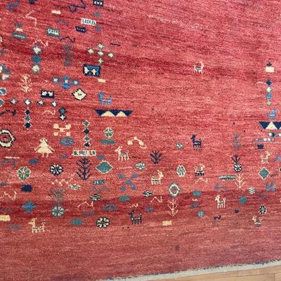 Handwoven Red Gabbeh Rug with Geometric Motifs