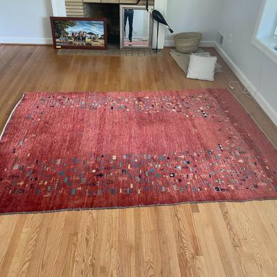 Handwoven Red Gabbeh Rug with Geometric Motifs