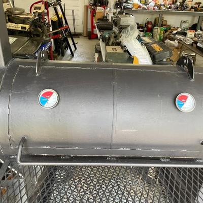 Custom Made Large Steel Offset Barrel Smoker on Wheels